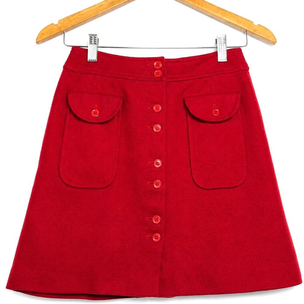 Vintage 1960s Bobbie Brooks 100% Wool Red A-Line Mini Skirt Union Made USA Sz 7